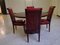 Dining Table & Red Leather Chairs Set, 1980s, Set of 5 1