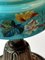 Antike französische Tischlampe aus Opalglas, Keramik und Messing in Hellblau 13
