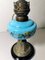 Antike französische Tischlampe aus Opalglas, Keramik und Messing in Hellblau 4