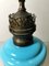 Antike französische Tischlampe aus Opalglas, Keramik und Messing in Hellblau 7