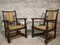 Wooden and Straw Lounge Chairs, 1940s, Set of 2 6