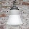 Mid-Century Industrial White Porcelain, Opaline Glass, and Cast Iron Pendant Lamp 3