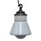 Mid-Century Industrial White Porcelain, Opaline Glass, and Cast Iron Pendant Lamp, Image 6