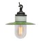 Mid-Century Industrial Green Enamel Cast Iron, Porcelain, and Glass Pendant Lamp, Image 2