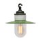 Mid-Century Industrial Green Enamel Cast Iron, Porcelain, and Glass Pendant Lamp 1