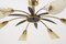 German Perforated Sheet, Brass, and Glass 6-Arm Sputnik Ceiling Lamp, 1950s 2