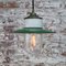 Lampada industriale vintage in ottone smaltato verde, porcellana e vetro trasparente, Immagine 4