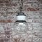 Vintage Industrial White Porcelain and Clear Glass Ceiling Lamp, 1950s 4