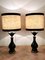 Antique French Opal Glass & Brass Table Lamps, Set of 2 1