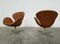 Cognac Aniline Leather Swan Chairs by Arne Jacobsen for Fritz Hansen, 1966, Set of 2 3