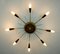 Sputnik Brass, Wood & Plastic Ceiling Lamp, 1950s 10