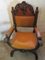 Antique Carved Wood & Leather Throne Chair 7