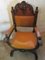 Antique Carved Wood & Leather Throne Chair, Image 7