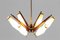Lámpara de araña italiana de vidrio opalino y madera atribuida a Stilnovo, años 60, Imagen 10