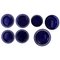 Plates and Bowls in Dark Blue Art Glass by William Steberg for Gullaskuf, 1960s, Set of 7 1