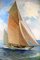 Sailing Ship with White Sails Oil on Board, 1950s 3