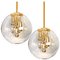 Space Age Brass and Blown Glass Chandeliers by Doria Leuchten Germany, Set of 2 1