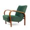 Vintage Green Fabric and Oak Armchairs by Kropacek & Kozelka for Interier Praha, 1940s, Set of 2, Image 1