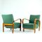 Vintage Green Fabric and Oak Armchairs by Kropacek & Kozelka for Interier Praha, 1940s, Set of 2 17