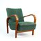 Vintage Green Fabric and Oak Armchairs by Kropacek & Kozelka for Interier Praha, 1940s, Set of 2 11