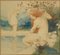 Peintures à l'Aquarelle Nues Art Nouveau par A. Crommen, 1918, Set de 2 2