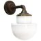 Vintage Industrial White Opaline Glass, Brass, and Cast Iron Sconce 3