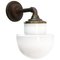 Vintage Industrial White Opaline Glass, Brass, and Cast Iron Sconce, Image 3
