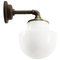 Vintage Industrial White Opaline Glass, Brass, and Cast Iron Sconce 4