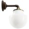 Vintage Industrial White Opaline Glass, Brass, and Cast Iron Sconce, Image 4