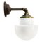Vintage Industrial White Opaline Glass, Brass, and Cast Iron Sconce, Image 1