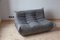 Set of Grey Microfiber Togo Pouf and 2-Seat Sofa by Michel Ducaroy for Ligne Roset 1