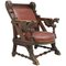 19th Century Spanish Renaissance Leather and Carved Dragons Throne Desk Chair, Image 1