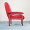 Sillón reclinable de tela roja y madera, años 70, Imagen 2