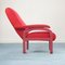 Sillón reclinable de tela roja y madera, años 70, Imagen 3