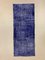 Distressed Turkish Narrow Runner Rug in Wool Overdyed Blue, Image 1