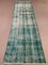 Distressed Turkish Narrow Runner Rug in Wool Overdyed Green, Image 1