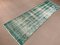 Distressed Turkish Narrow Runner Rug in Wool Overdyed Green 5