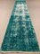 Distressed Turkish Narrow Runner Rug in Wool Overdyed Green, Image 1
