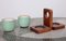 Ceramic Mugs and Oak Tray from Kéramos, France, 1950s, Set of 3, Image 3