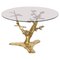 Brass Tree Sculpture Coffee Table with Round Glass Top, 1970s 1