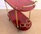 Mid-Century 2-Tier Red Goatskin Parchment Bar Cart or Tea Trolley with Bottle Holders by Aldo Tura 2