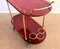 Mid-Century 2-Tier Red Goatskin Parchment Bar Cart or Tea Trolley with Bottle Holders by Aldo Tura, Image 2