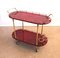 Mid-Century 2-Tier Red Goatskin Parchment Bar Cart or Tea Trolley with Bottle Holders by Aldo Tura 1