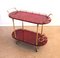 Mid-Century 2-Tier Red Goatskin Parchment Bar Cart or Tea Trolley with Bottle Holders by Aldo Tura, Image 1