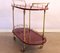 Mid-Century 2-Tier Red Goatskin Parchment Bar Cart or Tea Trolley with Bottle Holders by Aldo Tura 3