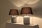 Postmodern Black and White Speckled Ceramic Table Lamps with Brown Shades, 1980s, Set of 2, Immagine 3