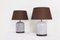 Postmodern Black and White Speckled Ceramic Table Lamps with Brown Shades, 1980s, Set of 2, Immagine 7
