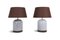 Postmodern Black and White Speckled Ceramic Table Lamps with Brown Shades, 1980s, Set of 2 1
