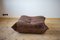 Vintage Brown Leather Togo Pouf by Michel Ducaroy for Ligne Roset 2