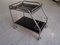 Art Deco Chrome Steel and Black Glass Trolley with Removable Shelf and Bottle Holder, 1930s 3